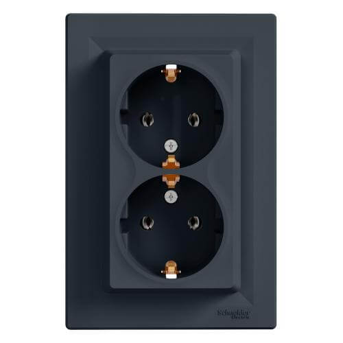 Контакт шуко двоен 2P+E Антрацит с рамка - SCHNEIDER ELECTRIC Asfora EPH9900171