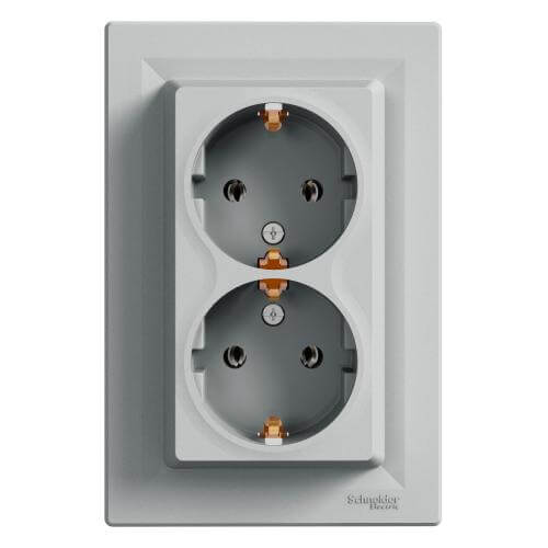 Контакт шуко двоен 2P+E Алуминий с рамка - SCHNEIDER ELECTRIC Asfora EPH9900161