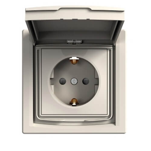 Контакт Шуко със защита за деца и капак IP44 Крем с рамка - SCHNEIDER ELECTRIC Asfora EPH3100323
