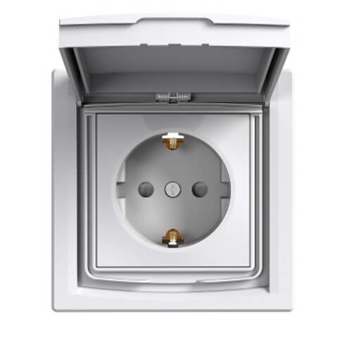 Контакт Шуко със защита за деца и капак IP44 Бял с рамка - SCHNEIDER ELECTRIC Asfora EPH3100321
