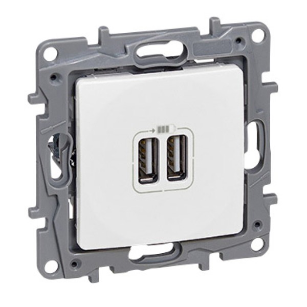 Розетка 2xUSB за зареждане тип A+A 5V 3A 15W Бял - Legrand Niloe 764594