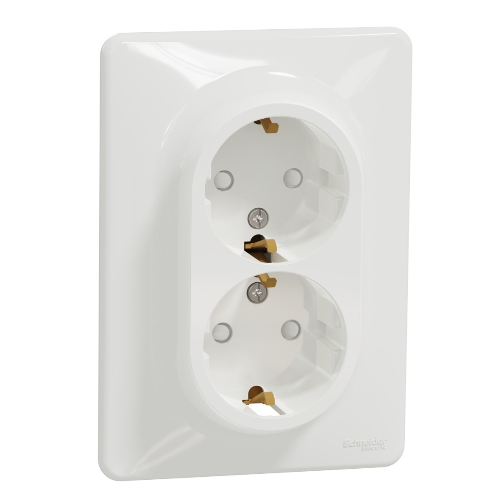 Двоен контакт Шуко 2P+E 16A детска защита с рамка Бял - SCHNEIDER ELECTRIC Sedna Design SDD311221
