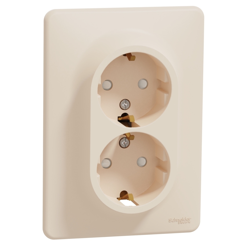 Двоен контакт Шуко 2P+E 16A детска защита с рамка Крем - SCHNEIDER ELECTRIC Sedna Design SDD312221