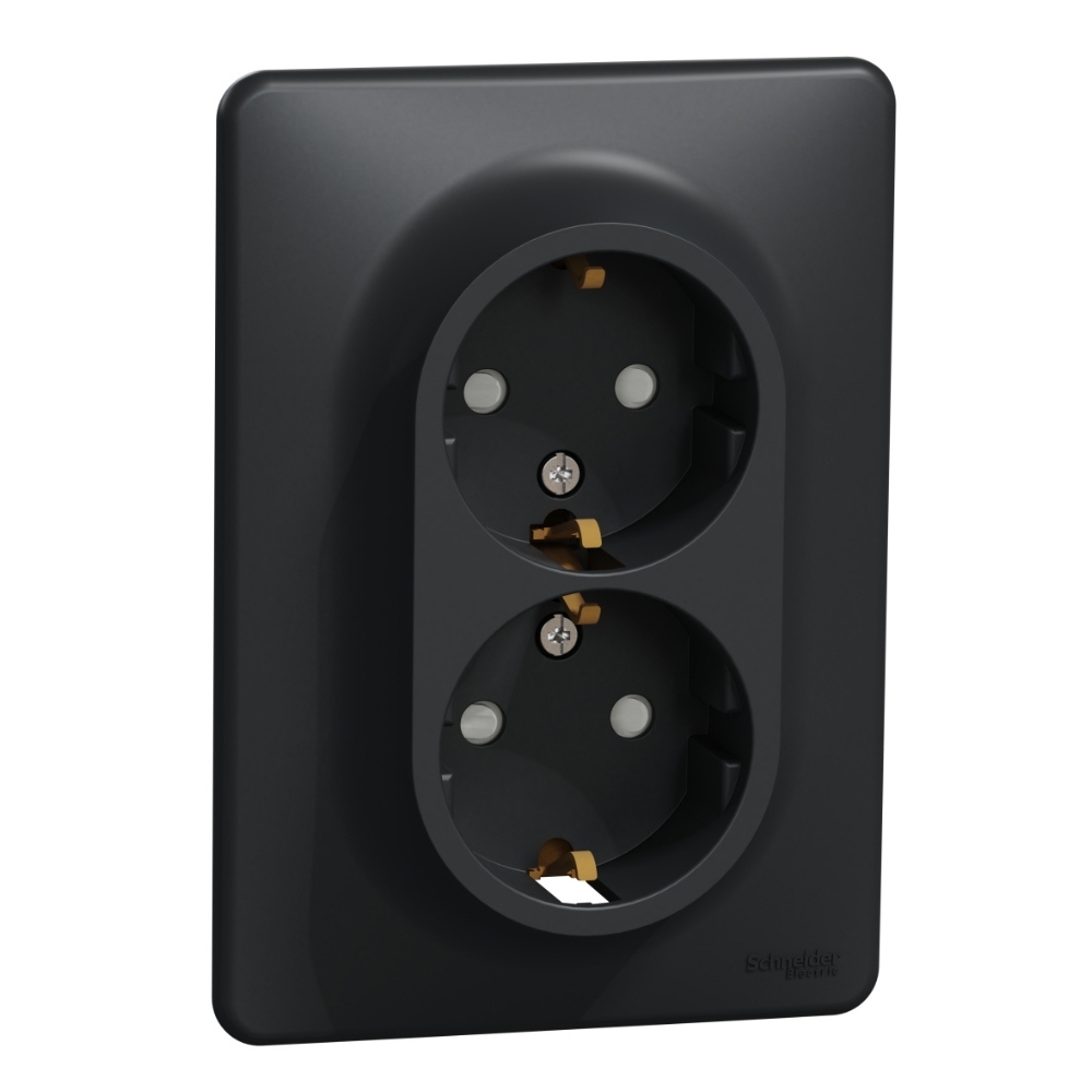 Двоен контакт Шуко 2P+E 16A детска защита с рамка Антрацит - SCHNEIDER ELECTRIC Sedna Design SDD314221