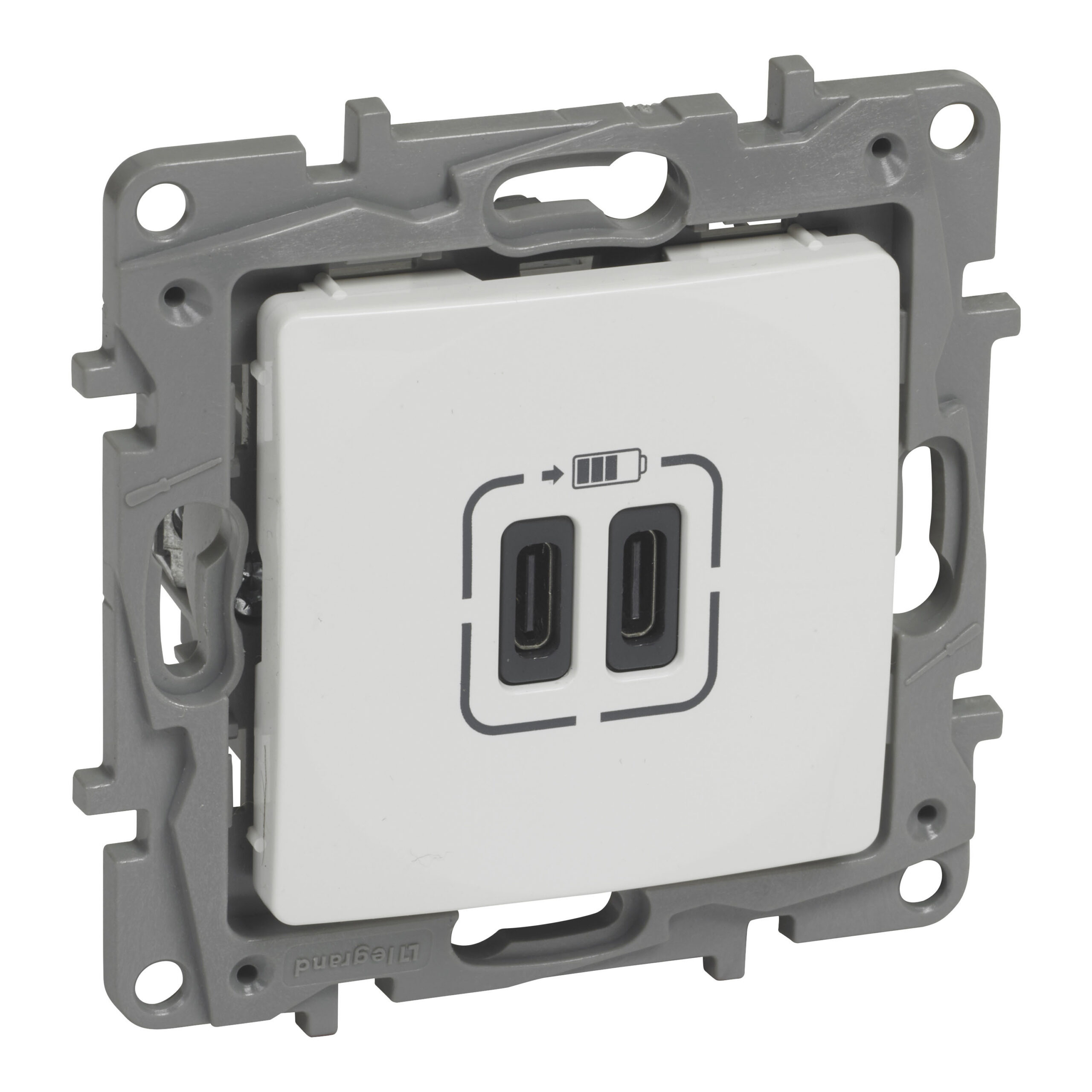 Розетка 2хUSB за зареждане тип C+C 5V 3A 15W Бял - Legrand Niloe 764595