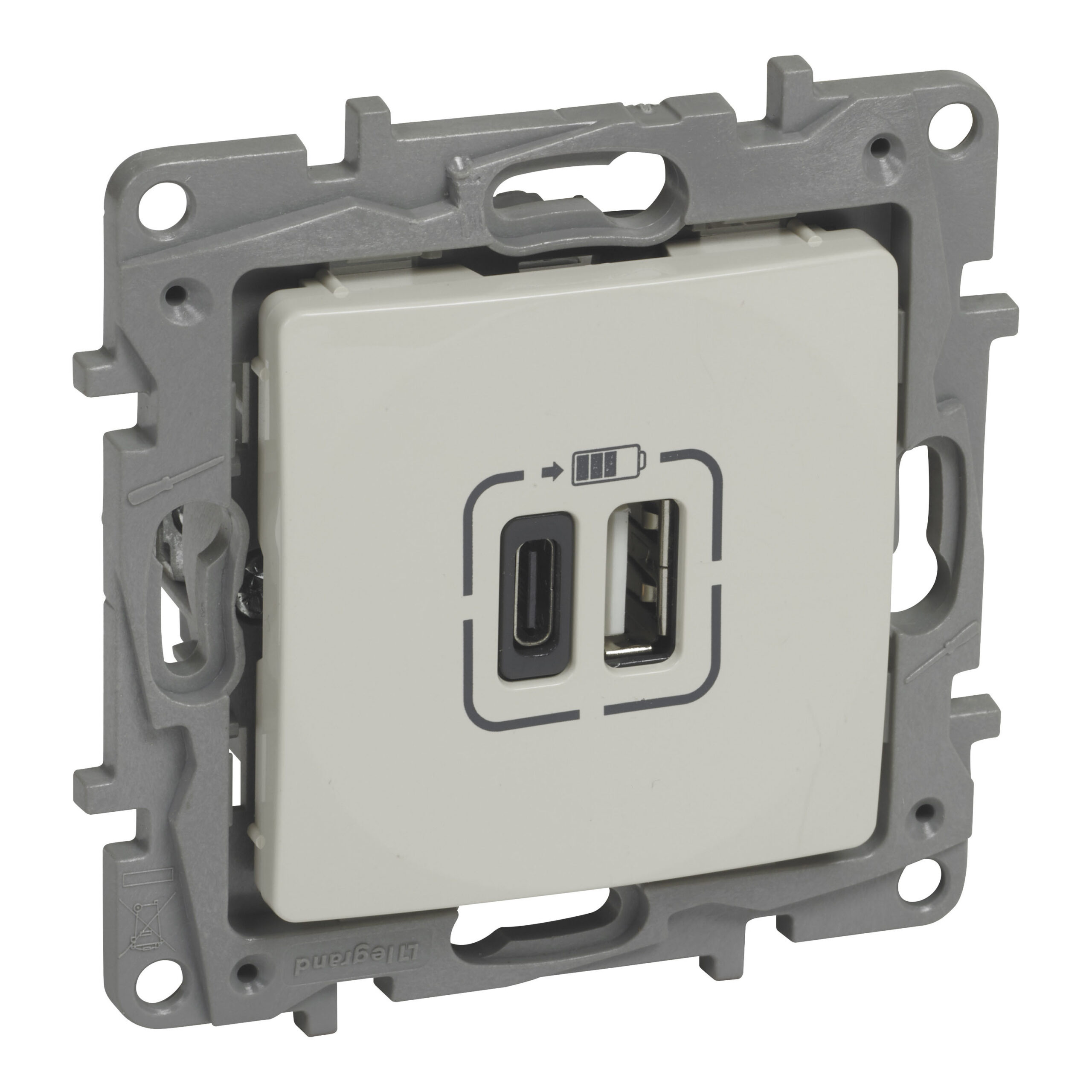Розетка 2хUSB за зареждане тип A+C 5V 3A 15W Крем - Legrand Niloe 764697