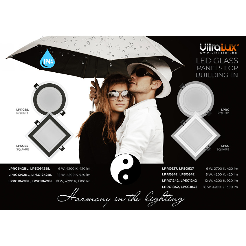 LED стъклен панел кръг IP44 черен ринг  220V-240V AC 120° 12W 4200K SMD 2835 RAIN DROP