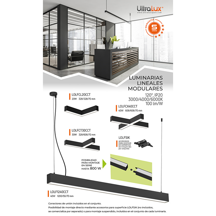 LED T-освeтително тяло CCT | черно | IP20 220V-240V AC 120° 30W 3000/4000/6000K - Image 4